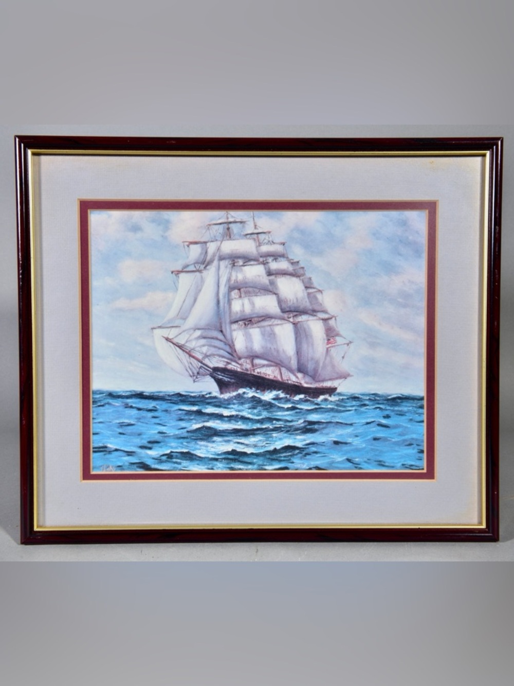 Framed Sailboat Lithograph Print – Nautical Ocean Wall Art – Signed